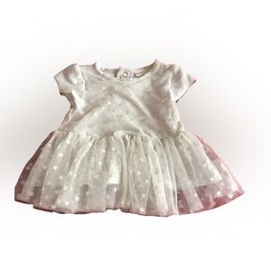 Miniclasix Infant organza overlay Dress. White  with circle design. 0-3 months